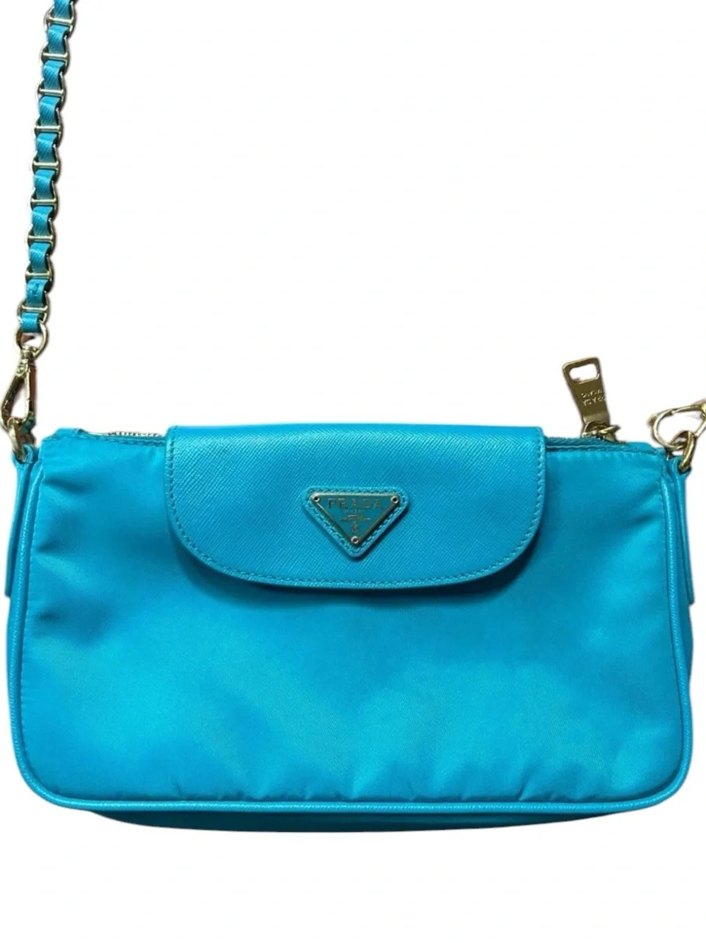 Prada Saffiano-Trimmed Tessuto Nylon Crossbody Bag Teal Gold